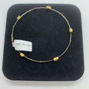 Amanda Blue Stainless Steele, Gold Plated Bangle Bracelet W/CZ Stones